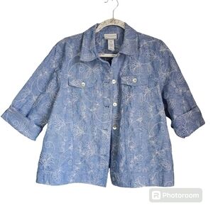 Womens light Denim style Women's Floral Embroidered Chambray Jacke